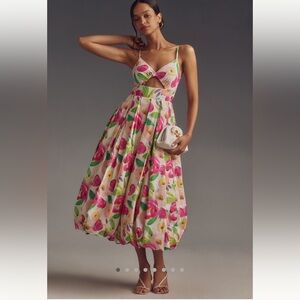 NWT Anthropologie Hutch V neck cutout bubble hem midi floral dress size XS